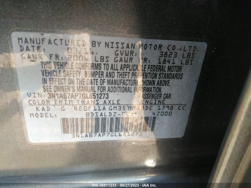 2016 NISSAN SENTRA SV - 3N1AB7AP7GL651273