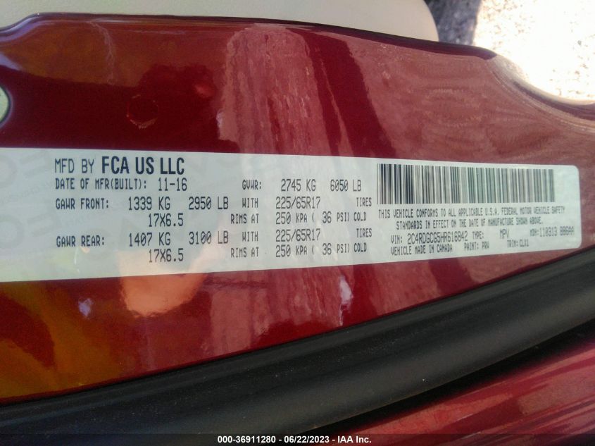 2017 DODGE GRAND CARAVAN SXT - 2C4RDGCG5HR616842