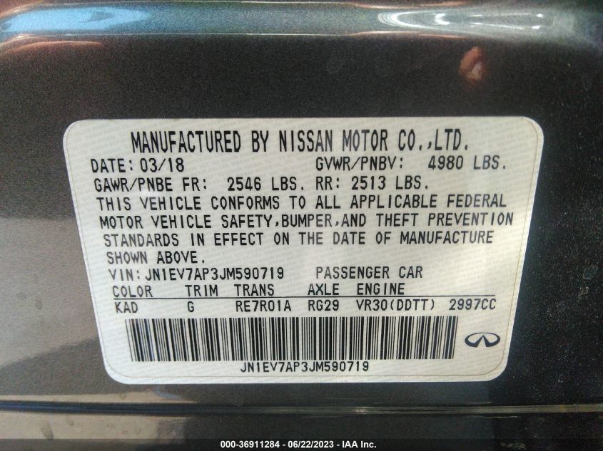 2018 INFINITI Q50 3.0T SPORT - JN1EV7AP3JM590719