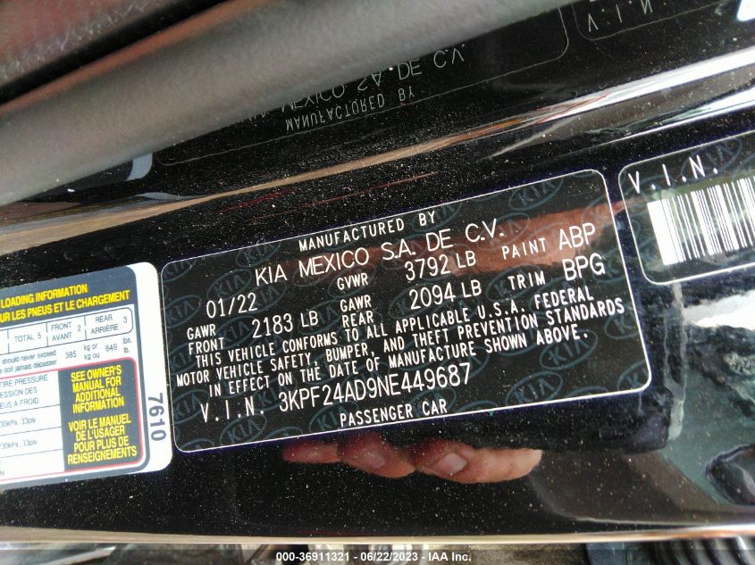 2022 KIA FORTE LXS - 3KPF24AD9NE449687