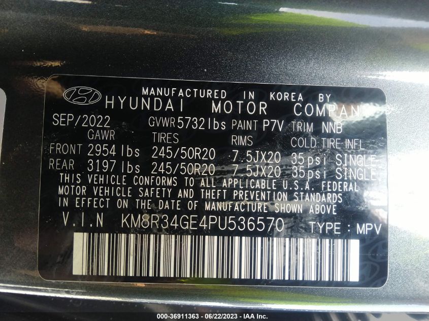 KM8R34GE4PU536570 Hyundai Palisade XRT 9