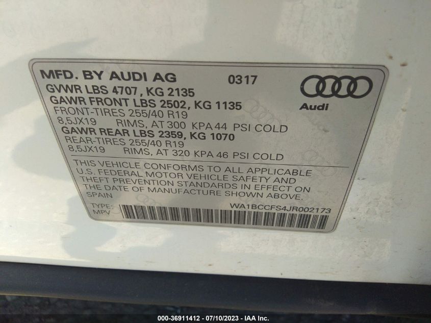 2018 AUDI Q3 PREMIUM/SPORT PREMIUM - WA1BCCFS4JR002173