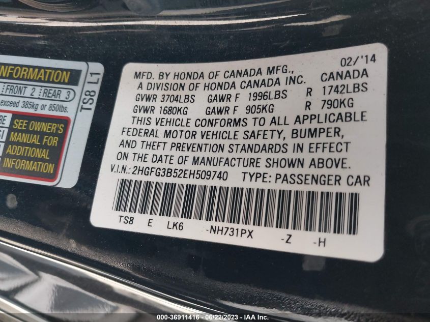 2014 HONDA CIVIC COUPE LX - 2HGFG3B52EH509740