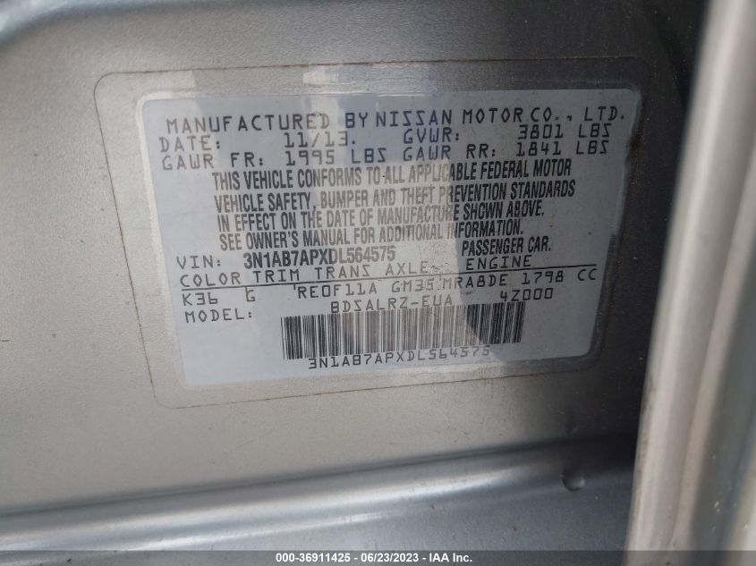 2013 NISSAN SENTRA S/SV/SR/SL - 3N1AB7APXDL564575