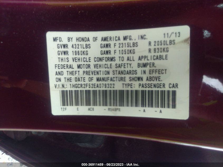 2014 HONDA ACCORD SEDAN SPORT - 1HGCR2F52EA079322