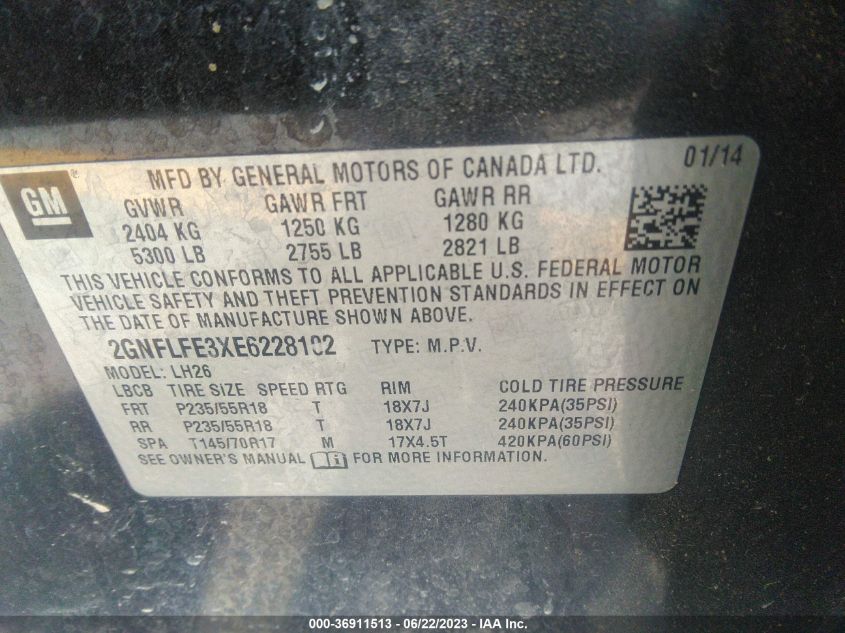2014 CHEVROLET EQUINOX LT - 2GNFLFE3XE6228102