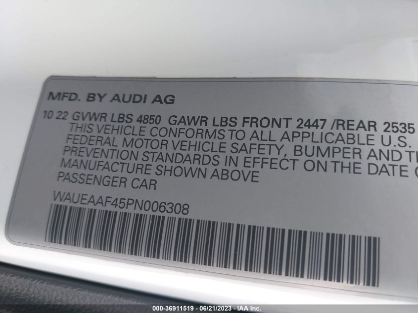 2023 AUDI A4 SEDAN S LINE PREMIUM PLUS - WAUEAAF45PN006308