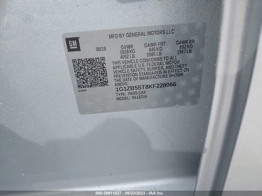 VIN 1G1ZB5ST8KF228066 2019 CHEVROLET MALIBU LS