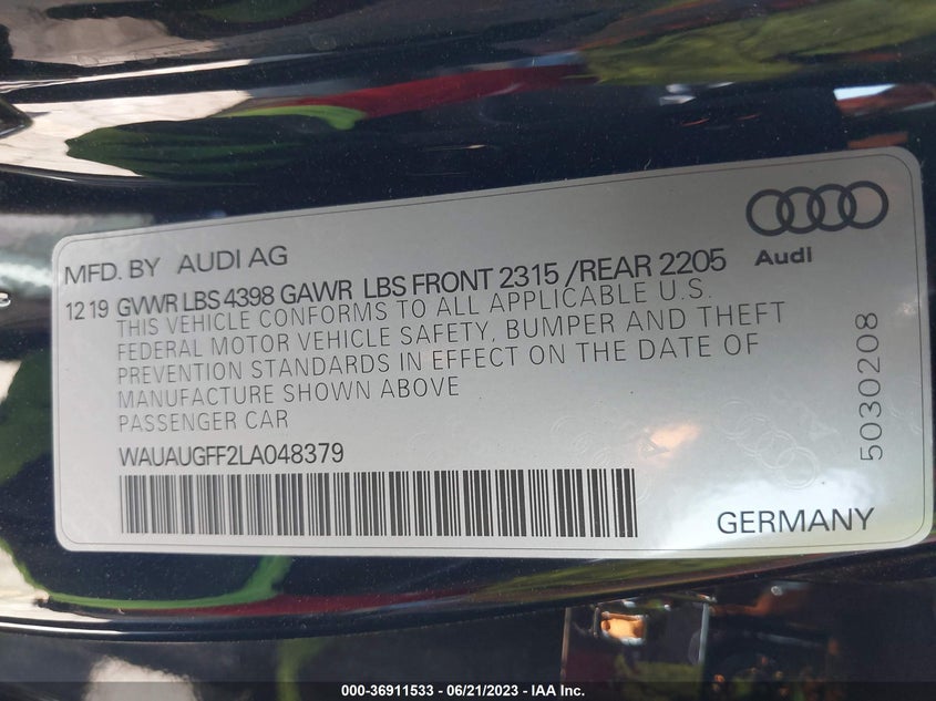 VIN WAUAUGFF2LA048379 2020 AUDI A3 SEDAN PREMIUM