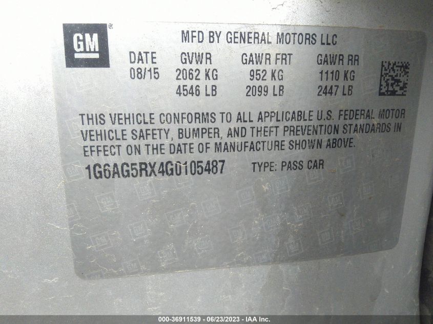 2016 CADILLAC ATS SEDAN STANDARD AWD - 1G6AG5RX4G0105487