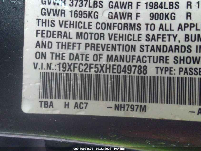 2017 HONDA CIVIC SEDAN LX - 19XFC2F5XHE049788