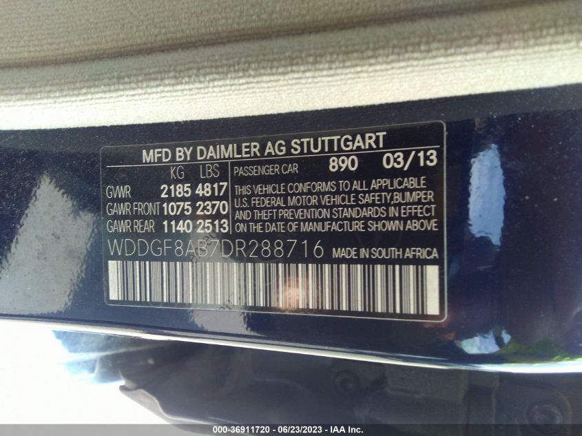 2013 MERCEDES-BENZ C-CLASS C 300 - WDDGF8AB7DR288716