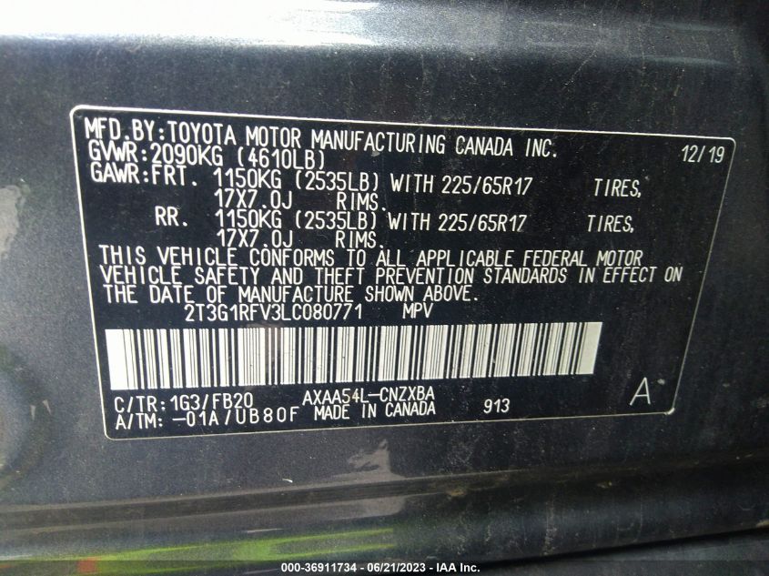 2020 TOYOTA RAV4 LE - 2T3G1RFV3LC080771