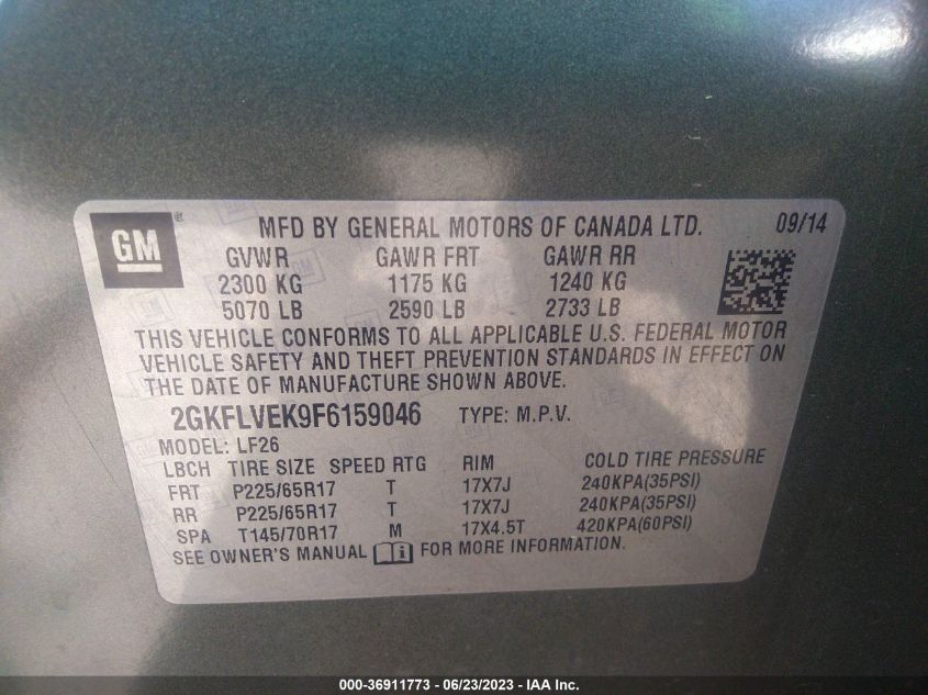 2015 GMC TERRAIN SLE - 2GKFLVEK9F6159046