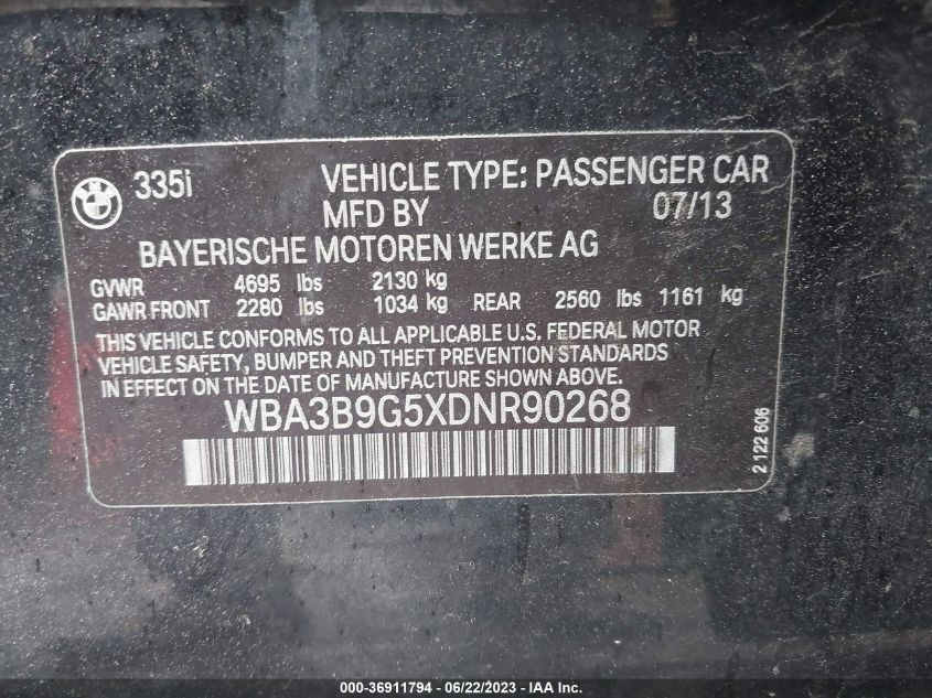 2013 BMW 3 SERIES 335I XDRIVE - WBA3B9G5XDNR90268