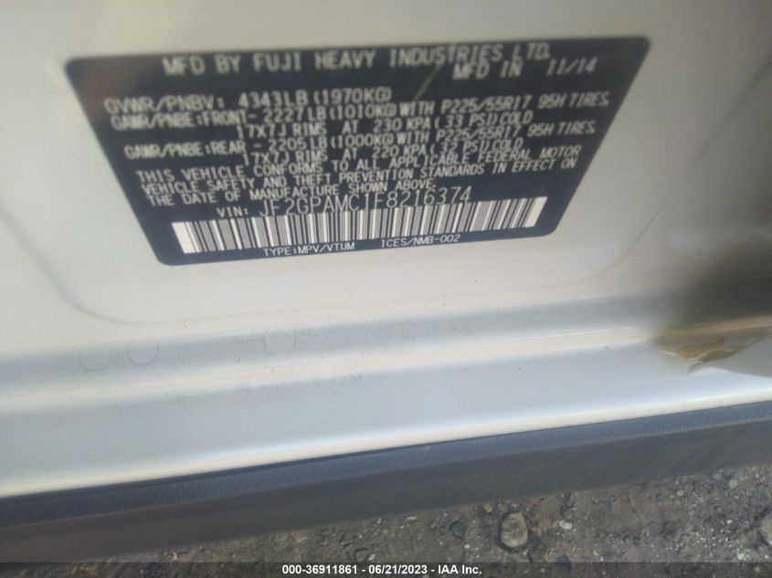 2015 SUBARU XV CROSSTREK LIMITED - JF2GPAMC1F8216374