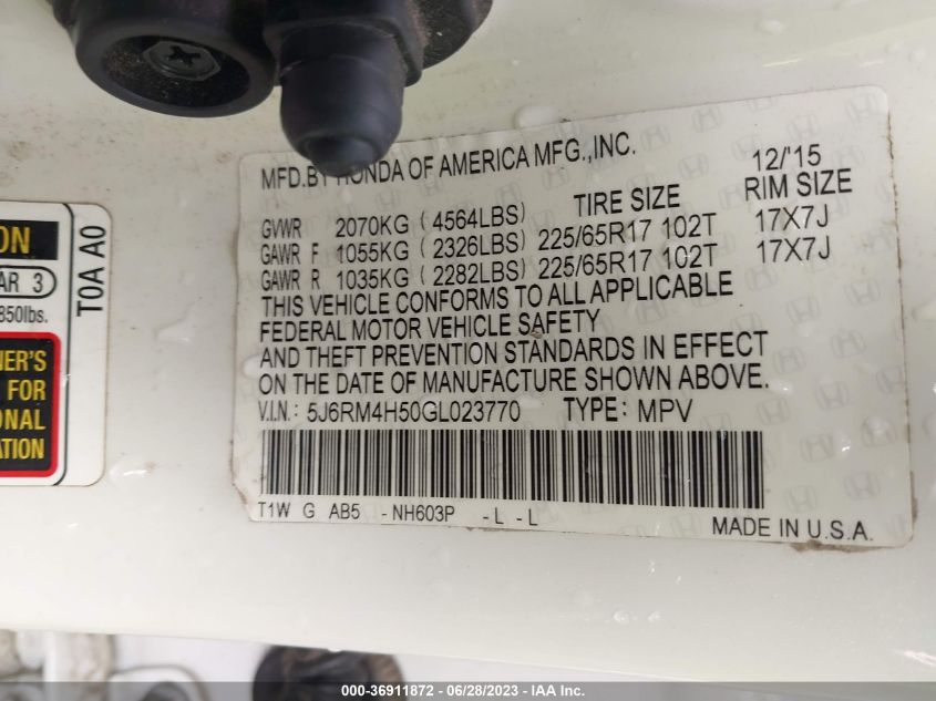 2016 HONDA CR-V EX - 5J6RM4H50GL023770