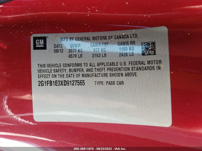 2013 CHEVROLET CAMARO LT - 2G1FB1E3XD9127565