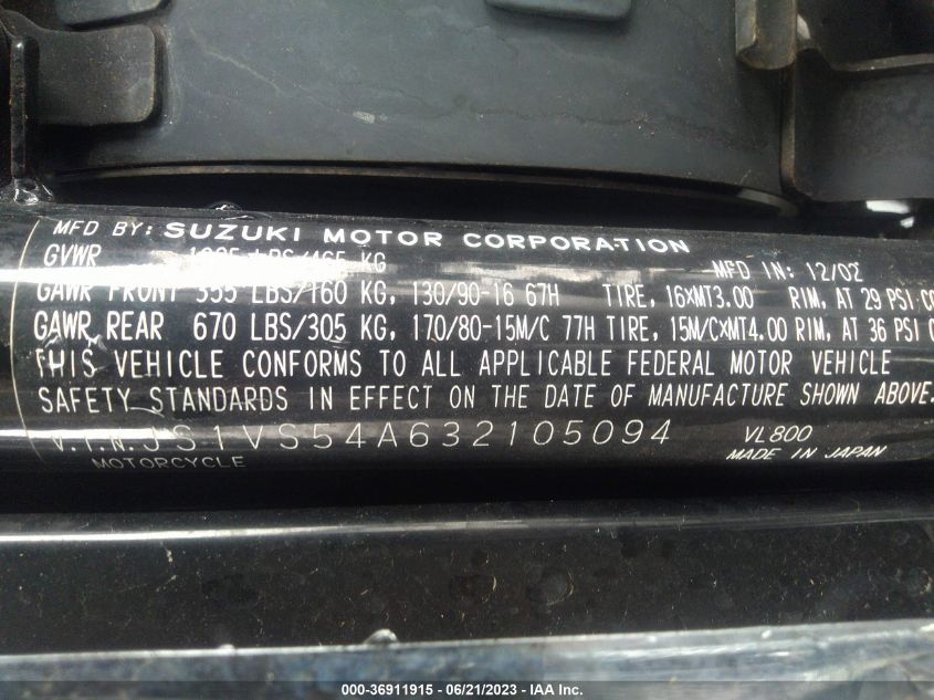 2003 SUZUKI VL800 - JS1VS54A632105094