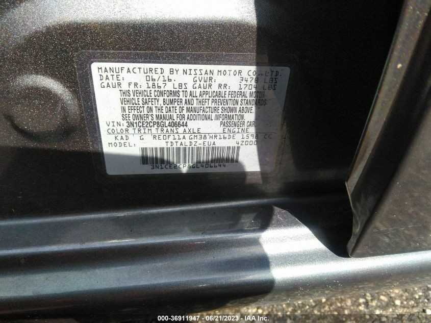 2016 NISSAN VERSA NOTE S/S PLUS/SV/SL/SR - 3N1CE2CP8GL406644