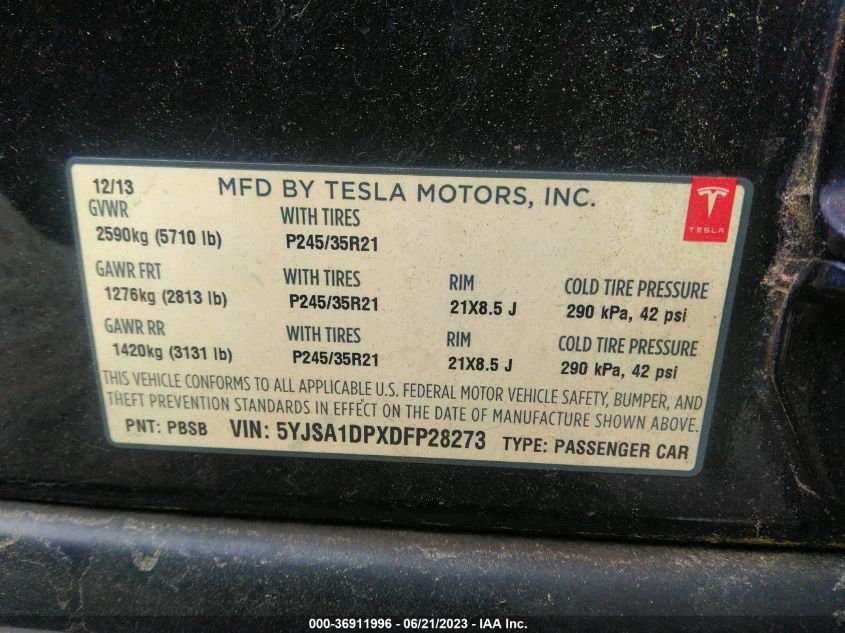 2013 TESLA MODEL S PERFORMANCE - 5YJSA1DPXDFP28273