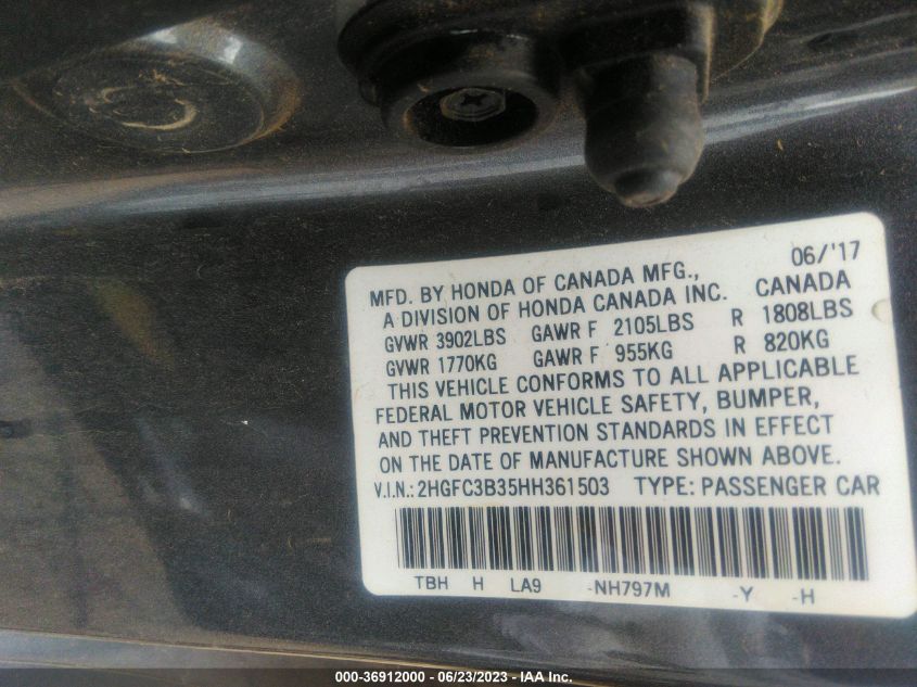 2017 HONDA CIVIC COUPE EX-T - 2HGFC3B35HH361503