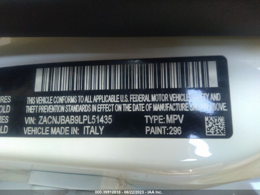 VIN ZACNJBAB9LPL51435 2020 JEEP RENEGADE SPORT