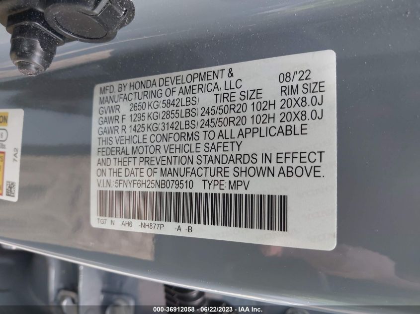 2022 HONDA PILOT SE - 5FNYF6H25NB079510