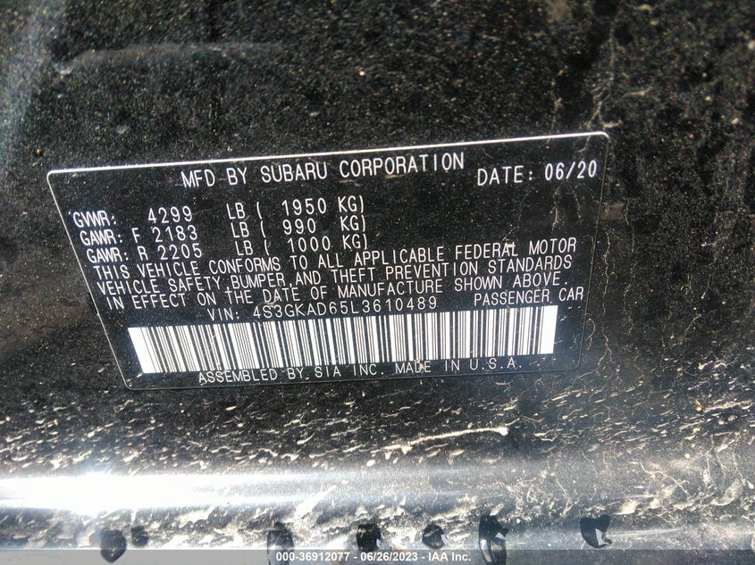 VIN 4S3GKAD65L3610489 2020 SUBARU IMPREZA PREMIUM