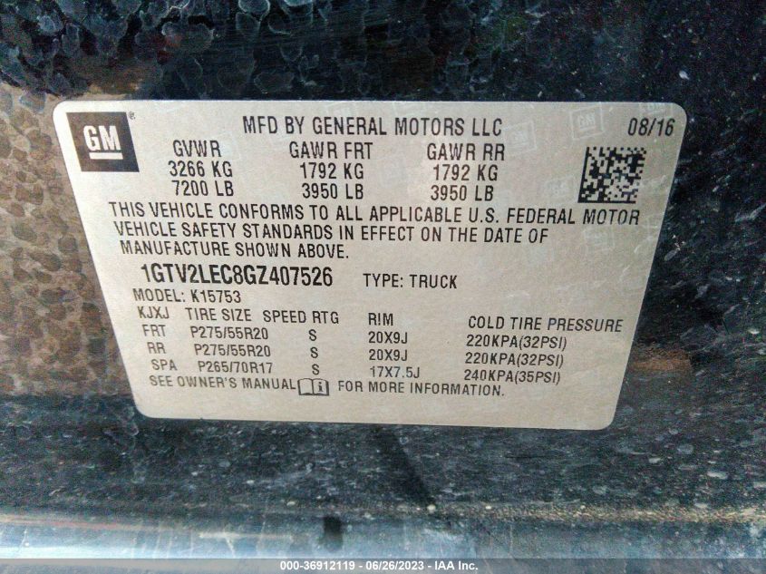 2016 GMC SIERRA 1500 - 1GTV2LEC8GZ407526