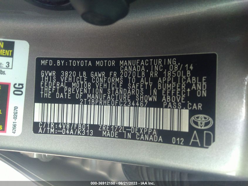 2015 TOYOTA COROLLA LE ECO - 2T1BPRHE0FC234467