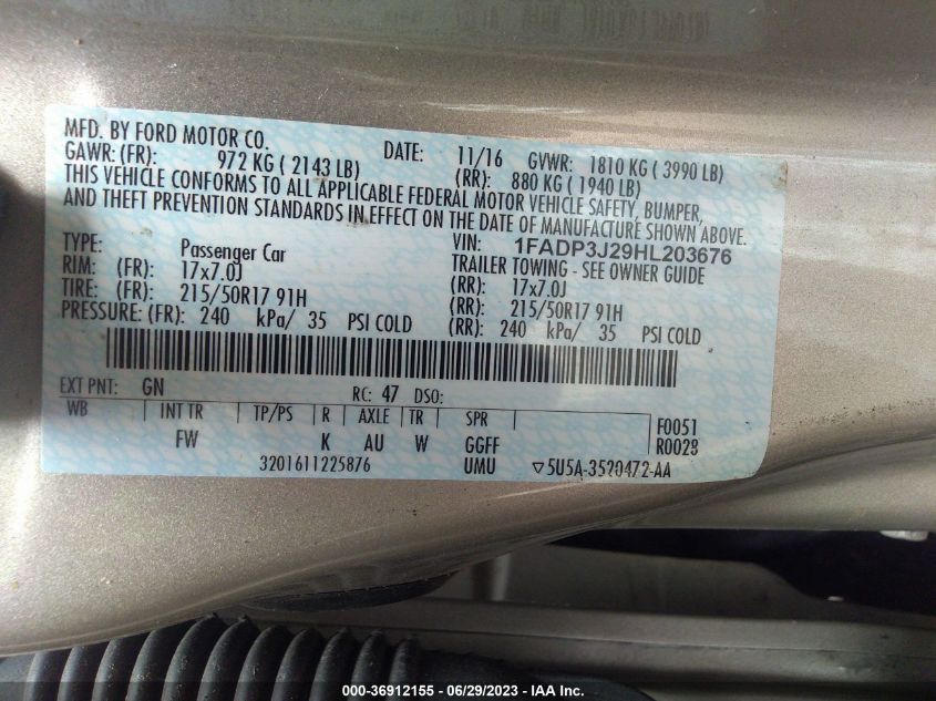 2017 FORD FOCUS TITANIUM - 1FADP3J29HL203676