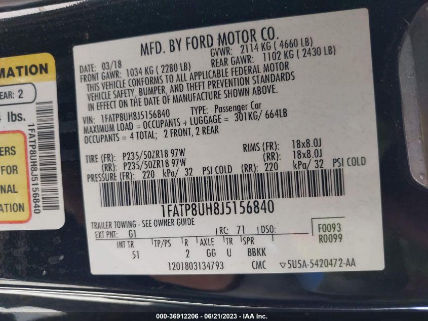 2018 FORD MUSTANG ECOBOOST - 1FATP8UH8J5156840