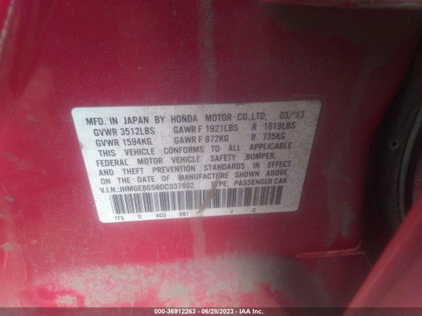 2013 HONDA FIT SPORT - JHMGE8G56DC037802