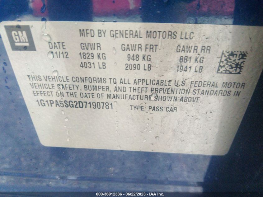 2013 CHEVROLET CRUZE LS - 1G1PA5SG2D7190781