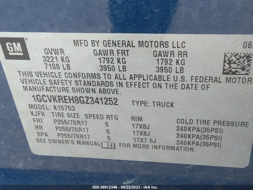 2016 CHEVROLET SILVERADO 1500 LT - 1GCVKREH8GZ341252