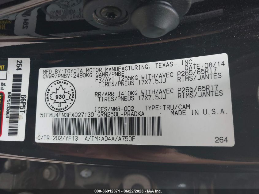 2015 TOYOTA TACOMA - 5TFMU4FN3FX027130