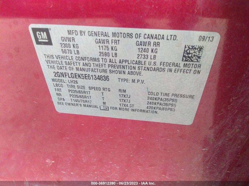 2014 CHEVROLET EQUINOX LT - 2GNFLGEK5E6134836