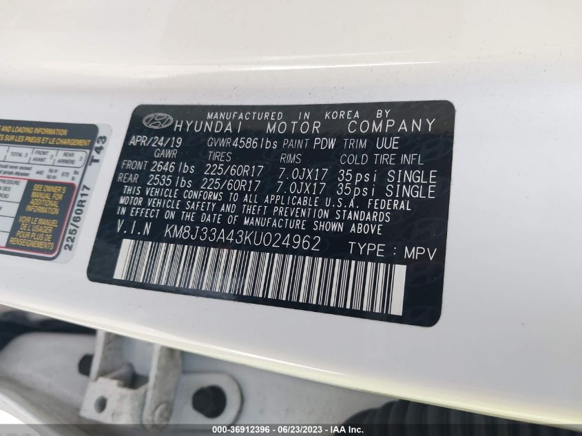 2019 HYUNDAI TUCSON VALUE - KM8J33A43KU024962