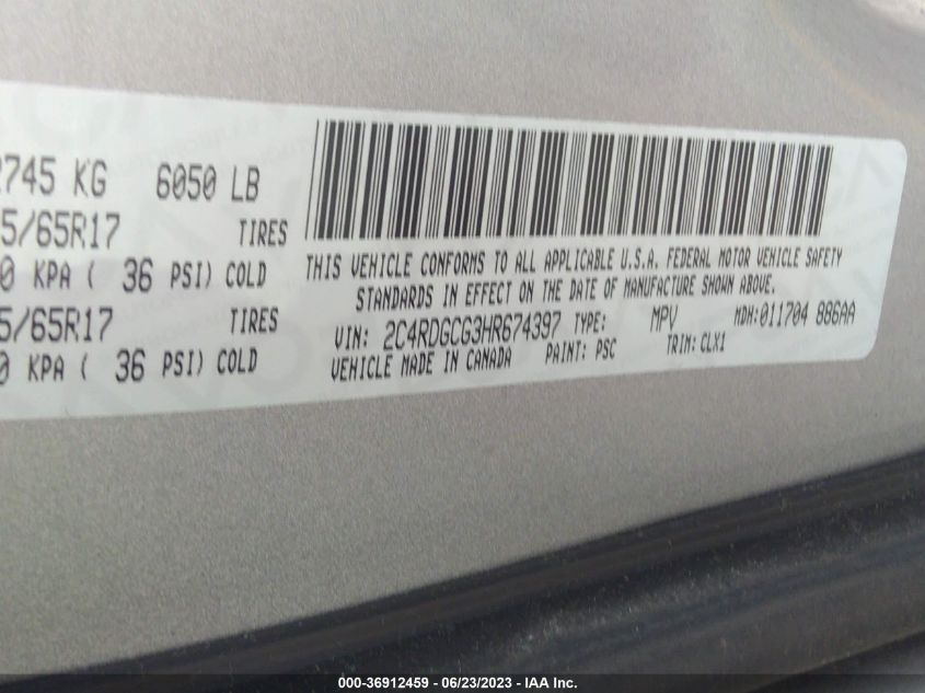 2017 DODGE GRAND CARAVAN SXT - 2C4RDGCG3HR674397