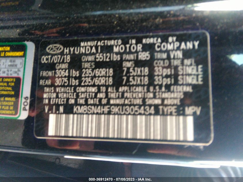 2019 HYUNDAI SANTA FE XL SE - KM8SN4HF9KU305434
