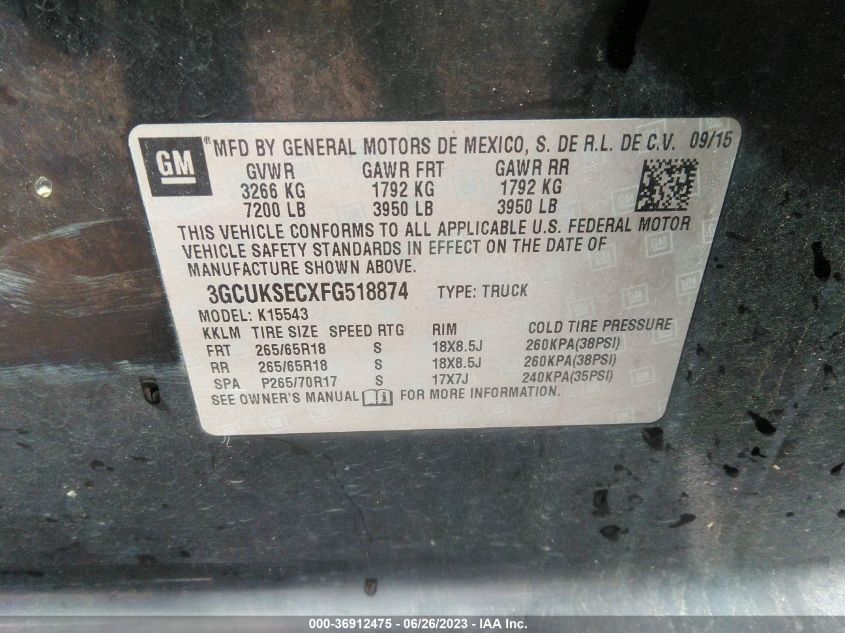 2015 CHEVROLET SILVERADO 1500 LTZ - 3GCUKSECXFG518874