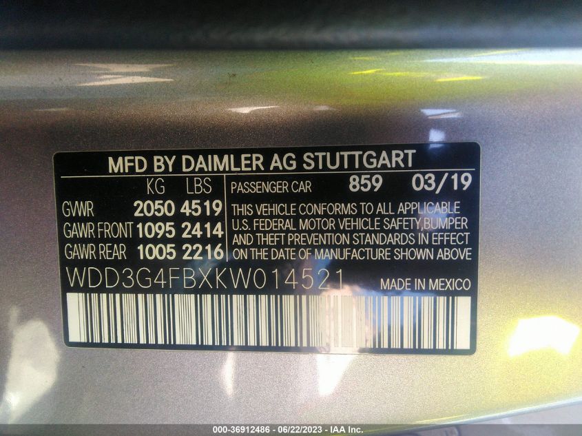 2019 MERCEDES-BENZ A 220 4MATIC WDD3G4FBXKW014521