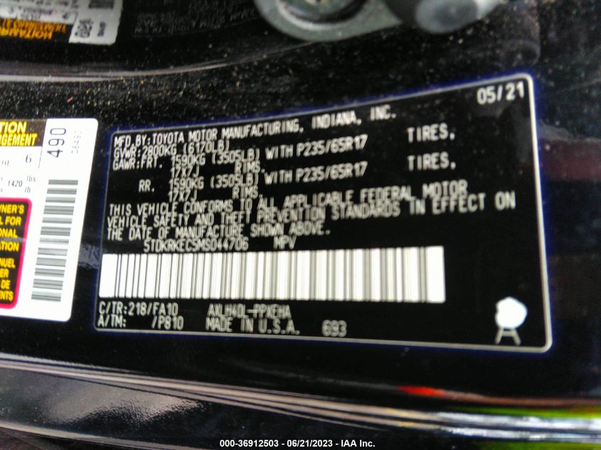 2021 TOYOTA SIENNA LE - 5TDKRKEC5MS044706
