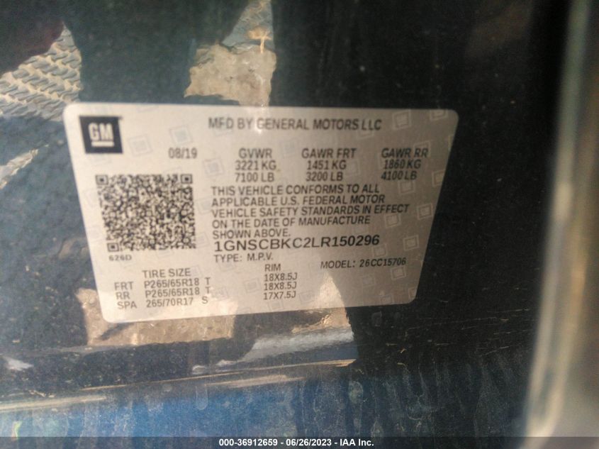 2020 CHEVROLET TAHOE LT - 1GNSCBKC2LR150296