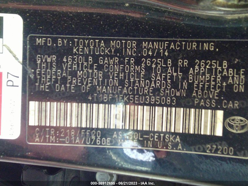 2014 TOYOTA CAMRY L/LE/XLE/SE/SE SPORT - 4T1BF1FK5EU395083