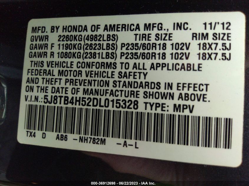 2013 ACURA RDX TECH PKG - 5J8TB4H52DL015328