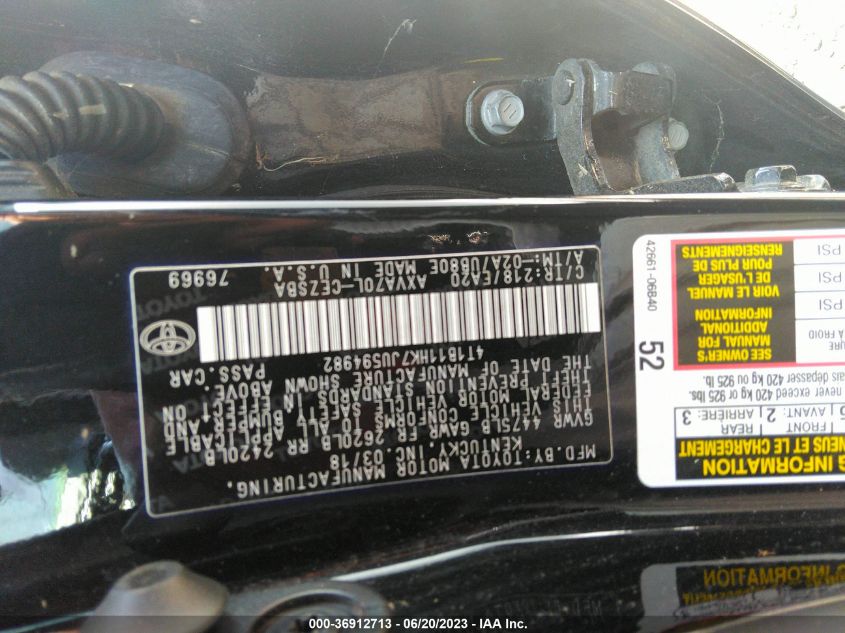 2018 TOYOTA CAMRY LE/SE/XLE/L - 4T1B11HK7JU594982