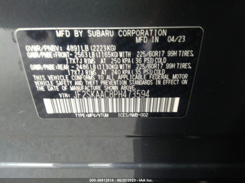 2023 SUBARU FORESTER - JF2SKAAC8PH473594