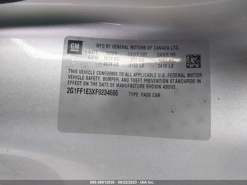 2015 CHEVROLET CAMARO LT - 2G1FF1E3XF9234686